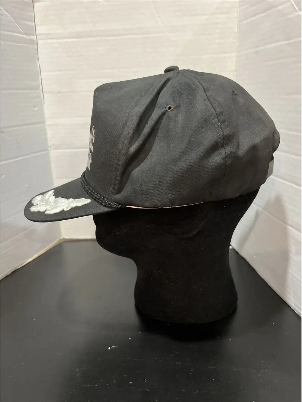 Vintage Black Thunder Silver Leaf Leather Strapback Baseball Cap Town Talk